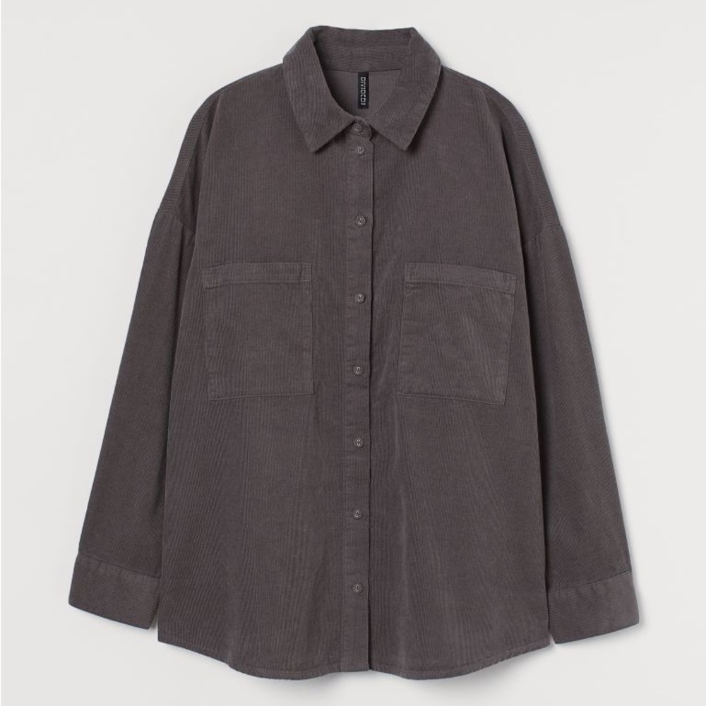H&M oversized corduroy shirt in dark gray